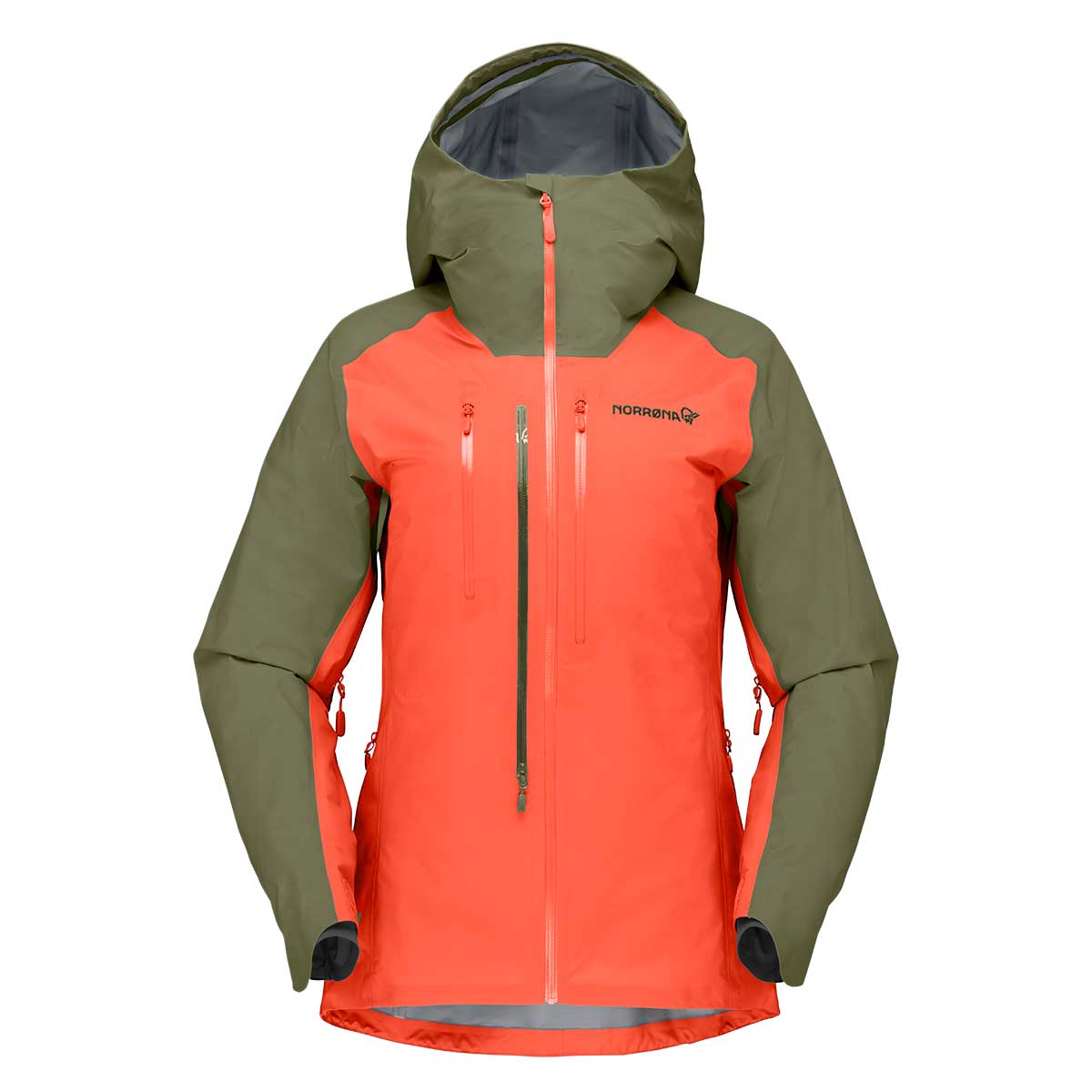 Norrona Lyngen GoreTex Jacket Women's in Olive Night and Orange Alert